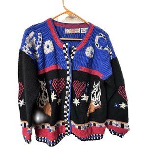 Cardigan Bay‎ Sweater Cowboy Boot Hand Knitted Small button front vtg equestrian